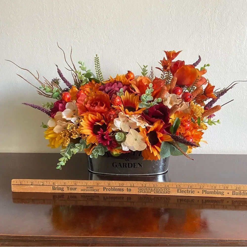 Faux Floral Bouquet With Orange Roses/Sunflowers